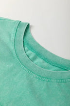 Sky Blue Mineral Wash Flower Patchwork Mini T Shirt Dress