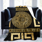 Glam Style Digital Print Flannel Throw Blanket – Hypoallergenic Woven Polyester Cover, All Seasons Multipurpose Bedding with Greek Key Design – No Embellishment, 200-250g Square Weight Lootquake LLC