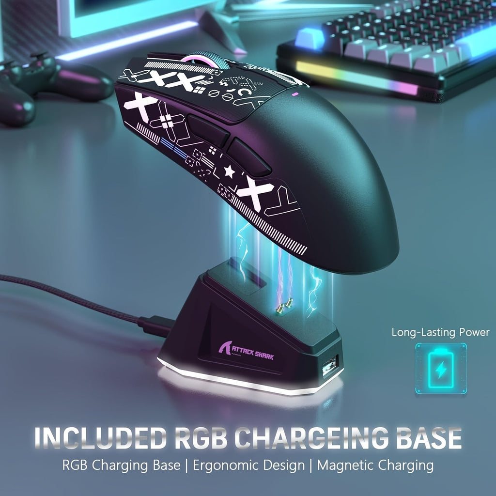 Lightweight Wireless Gaming Mouse X11 with RGB Charging Base, Tri-mode-2.4G/USB-C Wired/BT, Up to 22K DPI, PAW3311 Optical Sensor, HUYU for Switch, 5 Programmable Buttons, Suitable for PC/Mac White Lootquake LLC