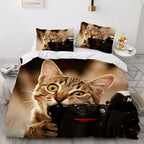 White Cute Cat Bedding Set Girl Ladies Bedroom Comfort Duvet Cover Pi-Mart