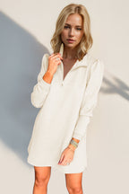 Double Take Textured Zip Long Sleeve Dress Classic Zip-Up Dress for Women Comfortable Outdoor Dress Stevvex