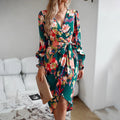 Printed Dress 2023 Autumn Winter Elegant V-neck Dress - SJB-DIAMOND ELITES