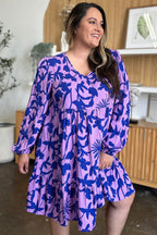 Double Take Full Size Printed Ruffle Hem Dress with Pocket Stylish & Functional Women Dress