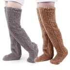 Fuzzy Thigh High Stockings, Warm Over-the-Knee Socks for Women, Solid Color Lootquake LLC
