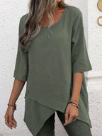 Cotton Linen Round-neck Irregular Shirt Half Sleeve Shirt Lootquake LLC