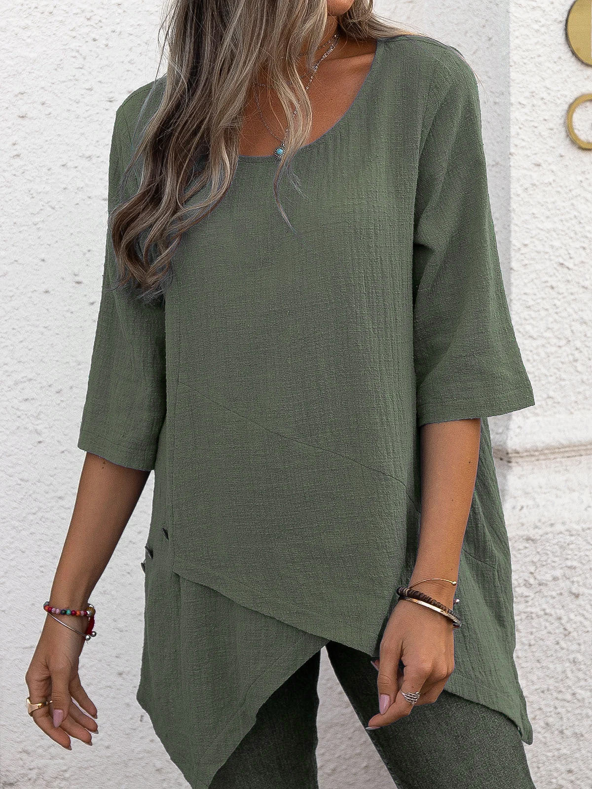 Cotton Linen Round-neck Irregular Shirt Half Sleeve Shirt Lootquake LLC