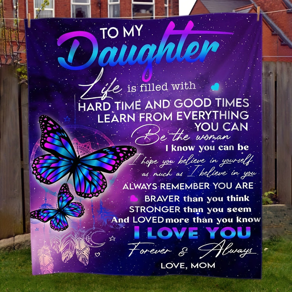 1pc To My Daughter Letter Blanket Mom Gifts For Daughter Colorful Butterfly Pattern Soft Blanket Flannel Blanket For Sofa Bed Lootquake LLC