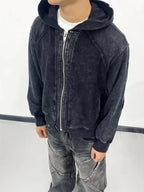 Men's Washed Zip-Up Hoodie with Pockets
