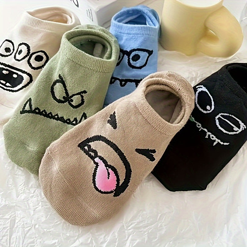 5 Pairs Cartoon Print Socks, Funny & Breathable Low Cut Ankle Socks, Women's Stockings & Hosiery Lootquake LLC