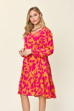 Double Take Full Size Printed Ruffle Hem Dress with Pocket Stylish & Functional Women Dress