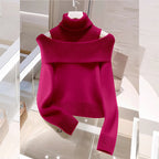 Soft Glutinous Idle Style Off-the-shoulder Bulky Turtleneck In Apricot Sweater Pi-Mart