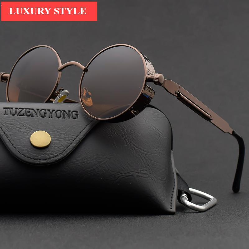 Luxury Popular Retro  Gothic Steampunk Polarized Men and  Women Brand Designer Vintage Round High Quality Metal Frame Sunglasses With UV400 Protection - SJB-DIAMOND ELITES