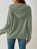 Fashion Drawstring Long-sleeved Hooded Sweatshirt With Pockets Solid Sunken Stripe Hoodie Knitwear Womens Clothing Pi-Mart
