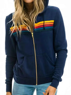 Full Size Striped Zip-Up Hoodie Plus Size THRIXINE