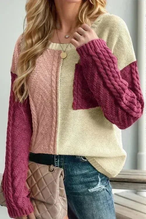 Double Take Full Size Color Block Drop Shoulder Sweater - SJB-DIAMOND ELITES