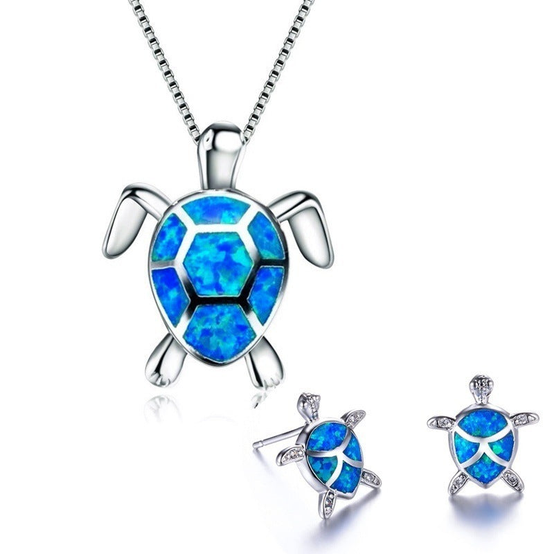 Fashion Turtle Simple Necklace Stud Earrings Set Pi-Mart