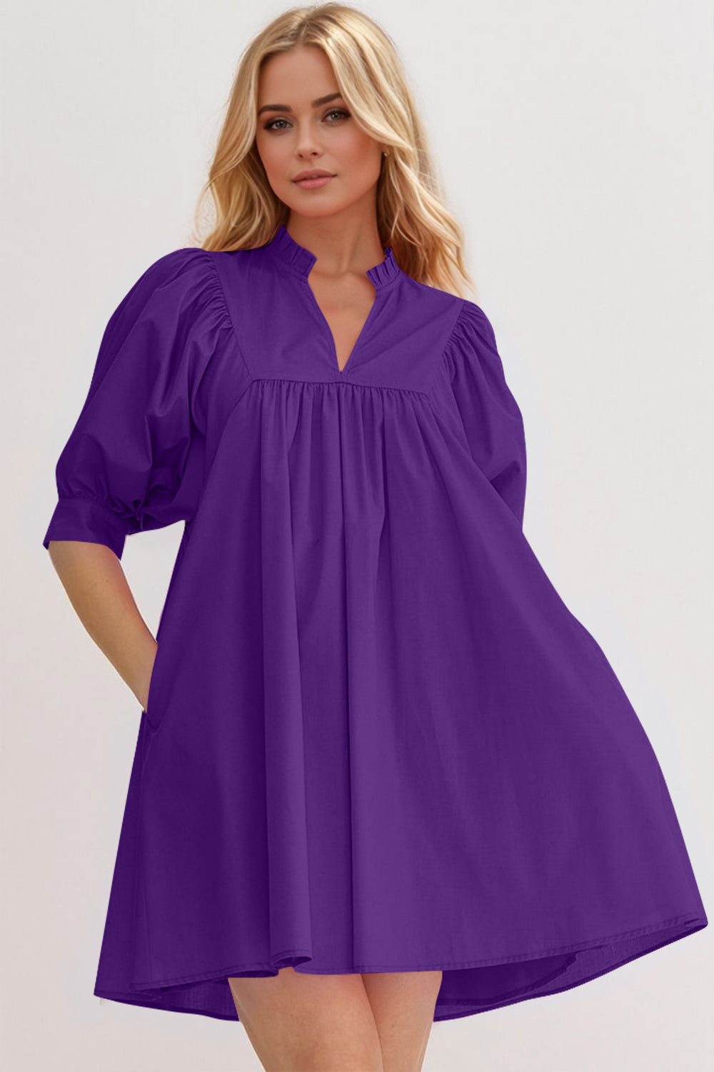 Pink Puff Sleeve Mini Dress Casual and Feminine Dress for Women Simple Classic Summer Dress Stevvex