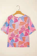 Sky Blue Bowknot Print Waffle Loose Tee