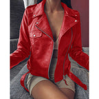 Plus Size Women's Short Coat PU Motorcycle Clothing Slim Winter Leather Jacket Pi-Mart