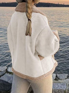 Fuzzy Collared Neck Long Sleeve Jacket with Buttoned Closure and Cozy Pockets Stevvex