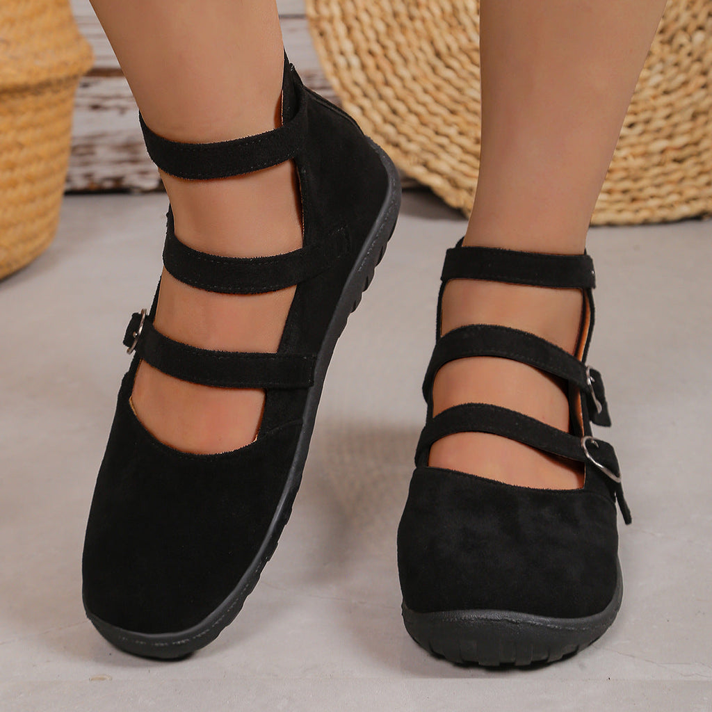 Women's Plus Size Square Toe Vintage Double Buckle Cloth Shoes Pi-Mart