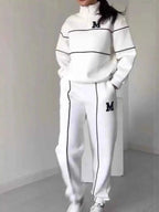 Full Size Striped Quarter Zip Top and Pants Set Plus Size THRIXINE