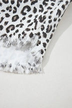 White Leopard Frayed Hem Denim Shorts