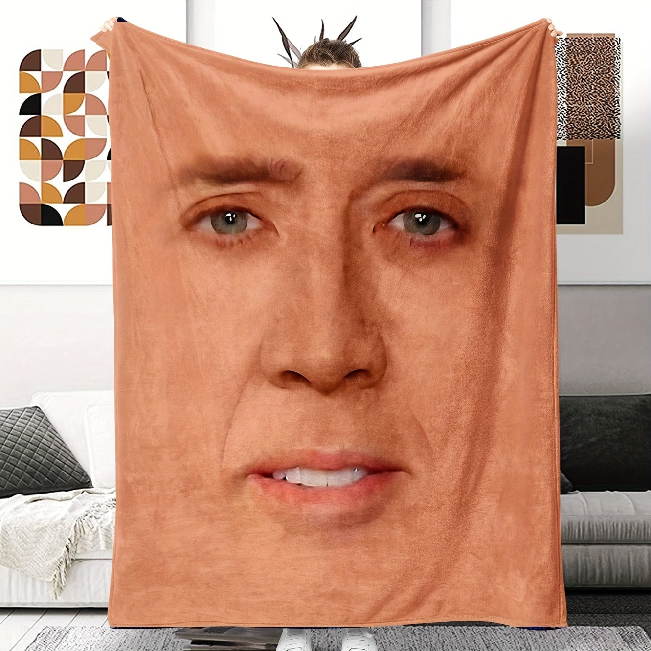 Funny Friends Face Print Throw Blanket - Soft, Reversible, All-Season Knit for Car, Lunch Break & Travel