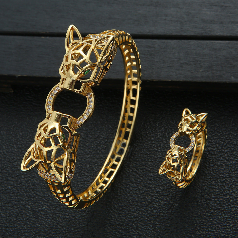 Animal Head Bite Ring Inset Zircon Bracelet  Animal Ring Pi-Mart