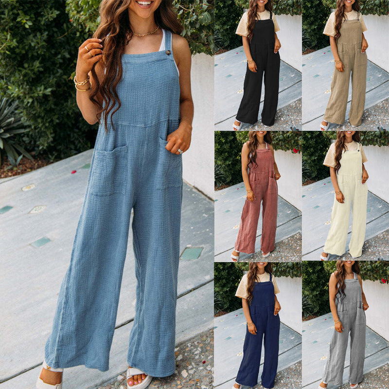 Fashion Square Neck Jumpsuit With Pockets Spring Summer Casual Solid Color Loose Overalls Womens Clothing Pi-Mart