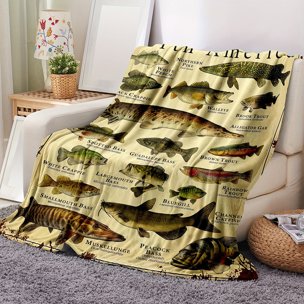 1pc Fish Pattern Blanket, Soft And Comfortable, Warm And Comfortable Flannel Blanket, For School Dormitory Office Lunch Break, Outdoor Travel Camping Lootquake LLC