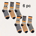 Six Pairs Of Men's And Women's Fashionable Socks With Letter Patterns - Offering Fashion And Comfort For Daily Wear And Suitable For All Four Seasons. - SJB-DIAMOND ELITES