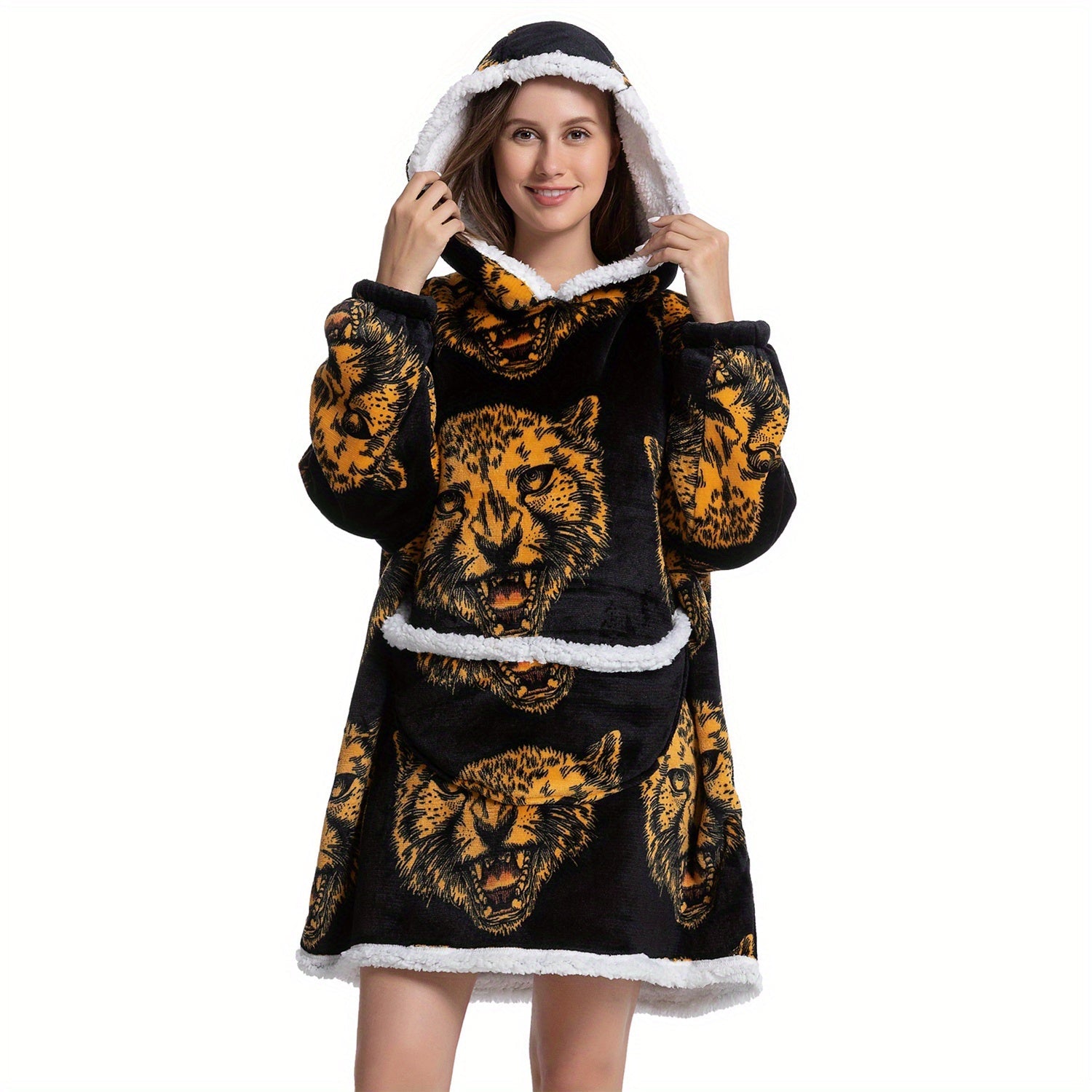 1pc Oversized Blanket Hoodie, Sherpa Fleece Hooded Blanket For Women, Ultra Soft Warm Wearable Blanket Sweatshirt Women Men Adult, Gift For Ladies