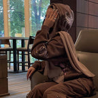 Brown Print Hooded Oversized Sweatshirt