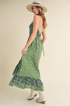 Ditsy Floral Ruffled Hem Maxi Cami Dress For Women –Romantic Floral Print, Flowy Maxi Length, Feminine & Elegant Design for Casual & Special Occasions