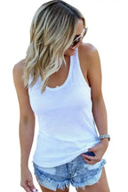 Casual White Scoop Neck Basic Solid Summer Tank Top - SJB-DIAMOND ELITES