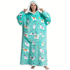 1pc Extra Long Oversized Cat Print Sherpa Fleece Hooded Blanket Sweatshirt - Ultra Soft, Warm, Wearable, Machine Washable, and Industrial Style - Perfect Gift for Women and Men Adults Lootquake LLC