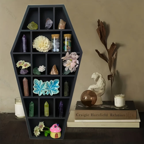 1pc Gothic Coffin Shape Storage Rack, Wooden Wall Mounted Storage Rack, Crystal Stone Storage Display Rack, Scented Candle Crystal Stone Organizer Display Holder, Wall Decor, Home Decor, Box,Cabinet,Rack for Outdoor Storage Lootquake LLC