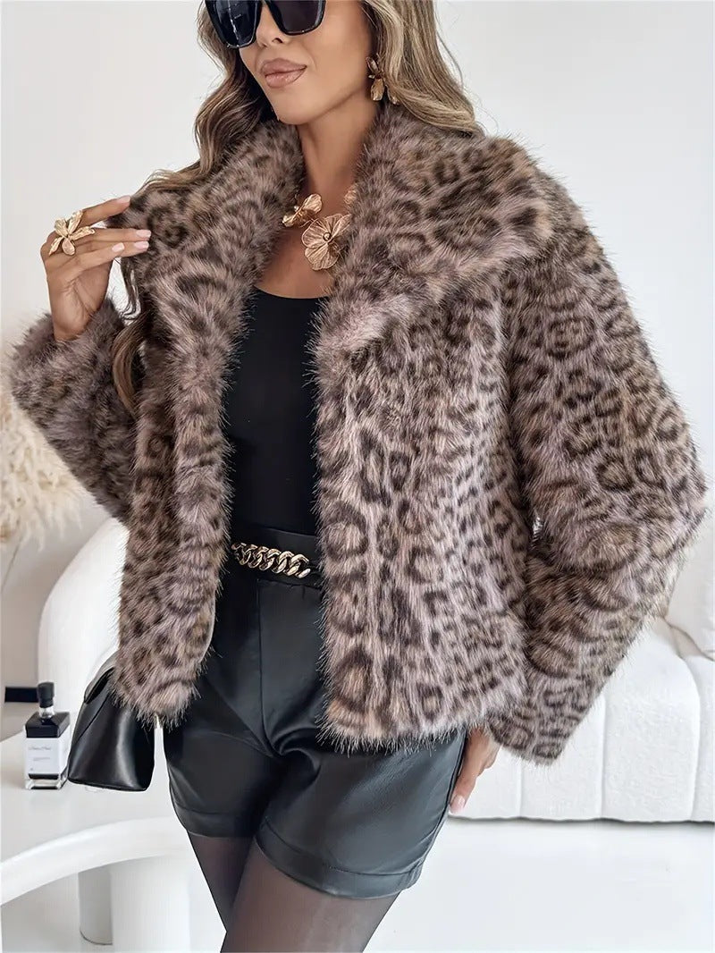 Gradient Dyed Pointed Lapel Long Sleeve Artificial Fur Coat Pi-Mart