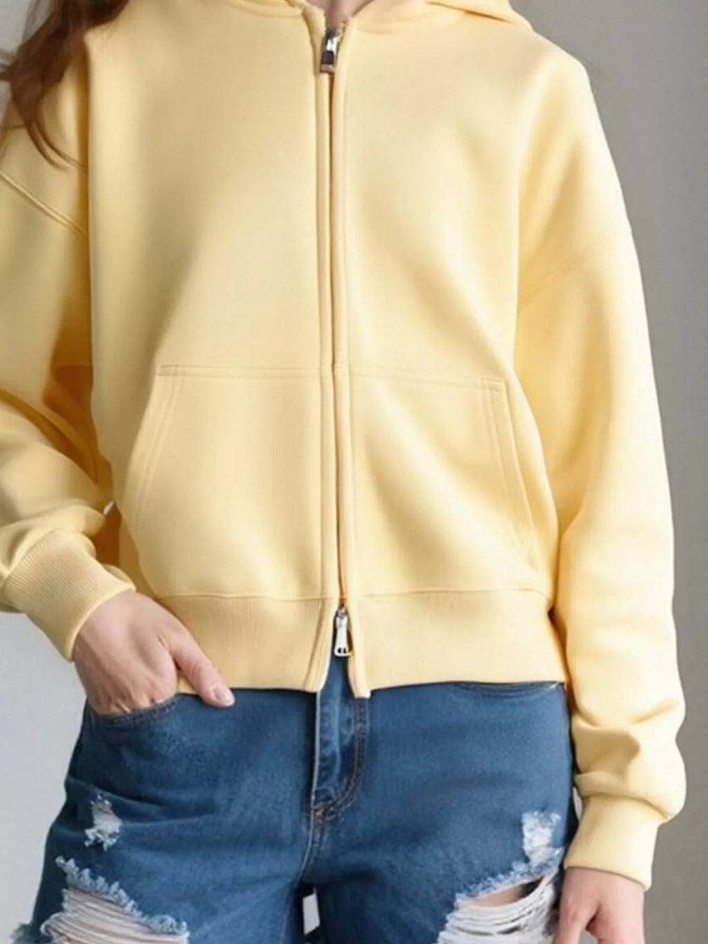 Full Size Casual Zip-Up Long Sleeve Hoodie Plus Size THRIXINE