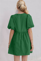 Elegant Ruched Puff Sleeve Mini Dress Vintage Bow Detail Cute Short Dress for Women