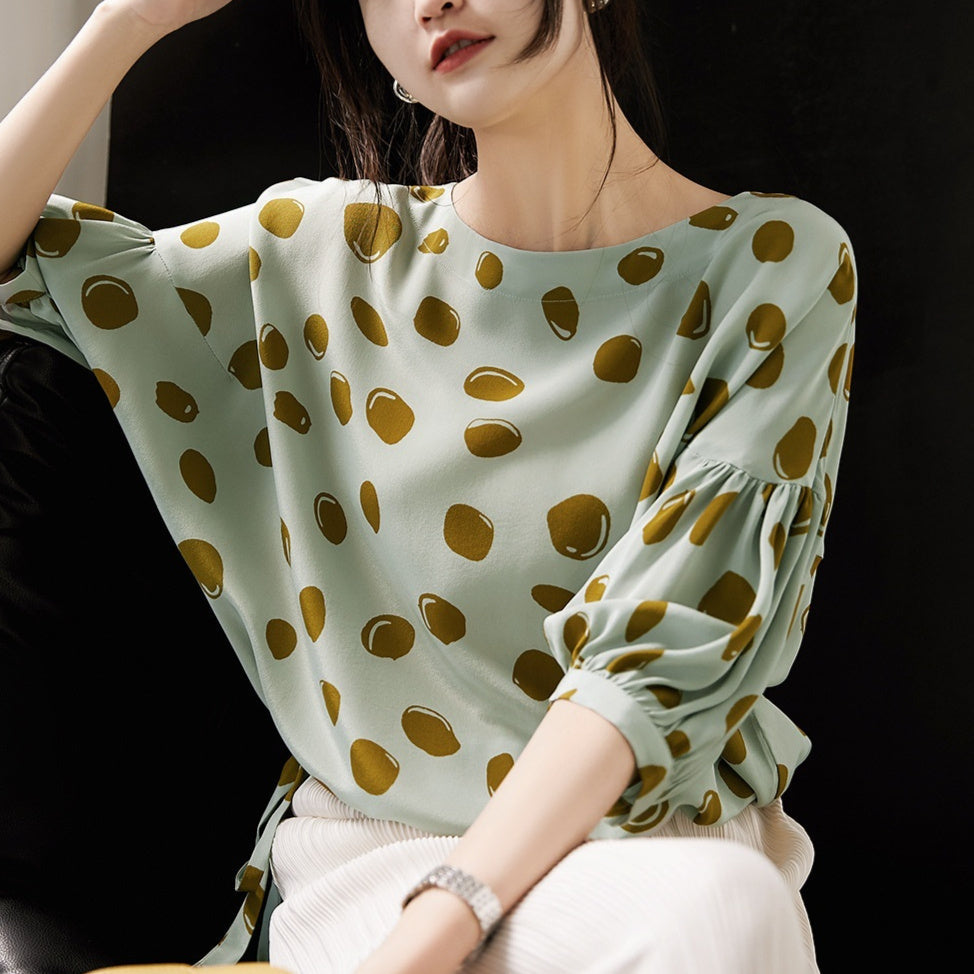 Elegant Retro Romantic Bubble Print Lantern Sleeve Shirt Top Lootquake LLC