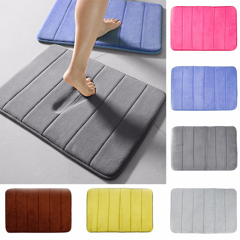 Home Bath Mat Coral Fleece Bathroom Carpet Water Absorption Non-slip Memory Foam Absorbent Washable Rug Toilet Floor Mat Pi-Mart