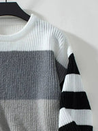 Color Block Round Neck Long Sleeve Sweater - SJB-DIAMOND ELITES