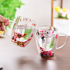Creative Household Coffee Milk Dried Flower Quicksand Double Layer Glass Cup Pi-Mart