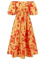 Printed Off-Shoulder Balloon Sleeve Dress