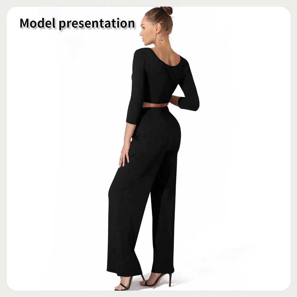 Women's Fashion Simple Solid Color Top Pants Set - SJB-DIAMOND ELITES