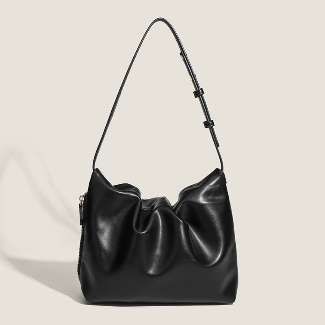 Simple soft leather pleated armpit bag, women's design side zipper solid color shoulder bag, hobo bag for women - SJB-DIAMOND ELITES