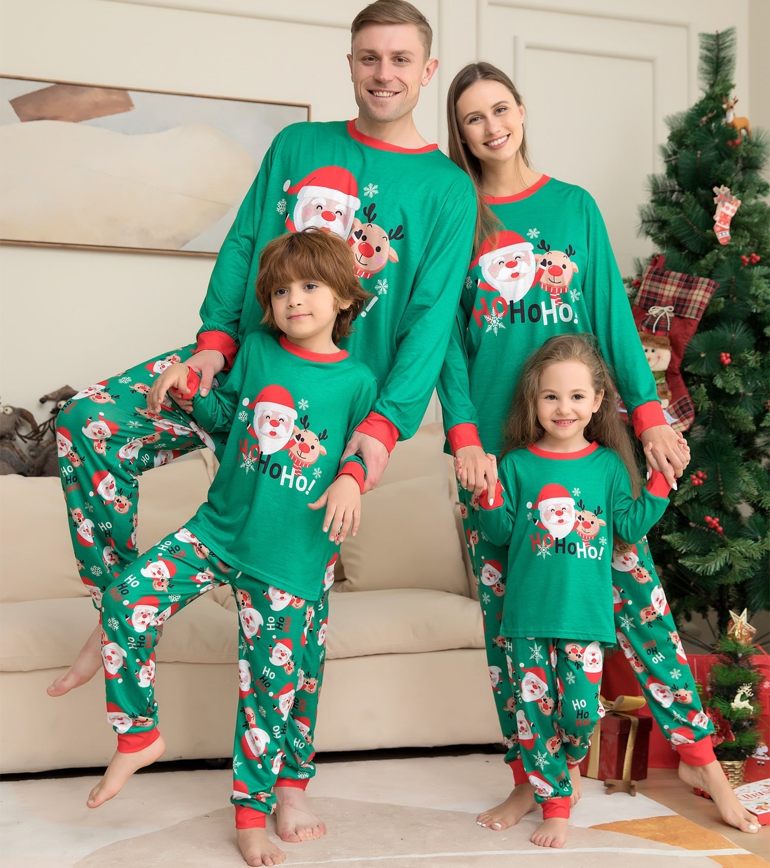 Pajamas For Family Matching Family PJs Sets Santa Claus Printed Top Sleepwear Pi-Mart