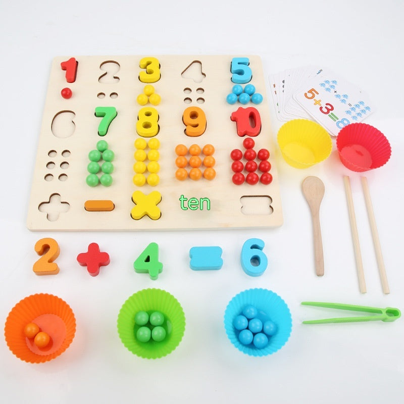 Children's Wooden Fine Action Digital Clip Beads Operation Board Digital Cognitive Color Matching Early Educational Toys Pi-Mart